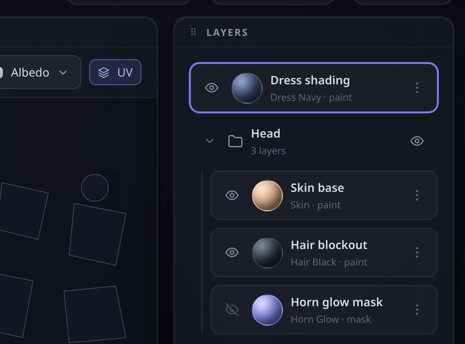 The layers panel with folders and nested layers